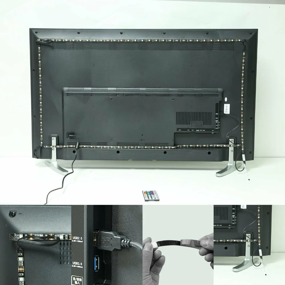 Светодиодный ТВ RGB полосы светильник SMD 5050 DC 5V USB Питание светодиодный лента ПК Подсветка ТВ фон Настенный декор светильник с 44-клавишным пультом управления