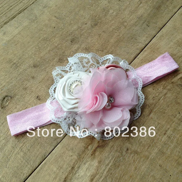 

Rose Flower White Lace Pearl Rhinestone headband Hair Accessories
