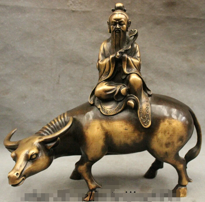 

13" FengShui Chinese Bronze Taoism God RuYi Lao-tzu LaoZi Ride Bull Ox Statue discount 30%