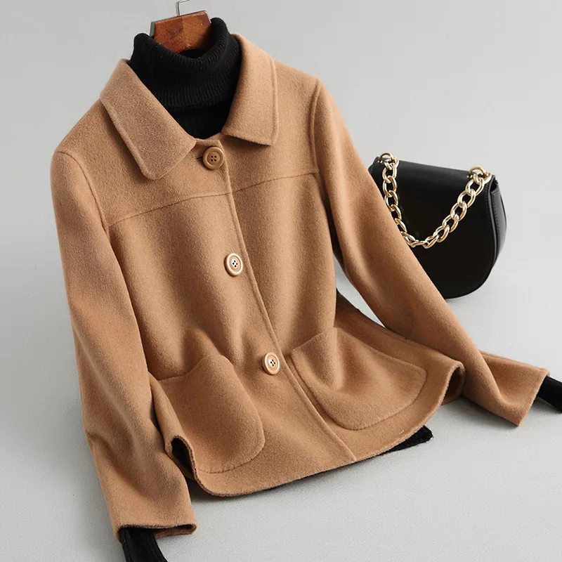 

Plus Size Camel Wool Coat Women Clothes 2019 Autumn Winter Warm Jackets Short Woolen Coats Female Outwear Vintage Pockets Tops
