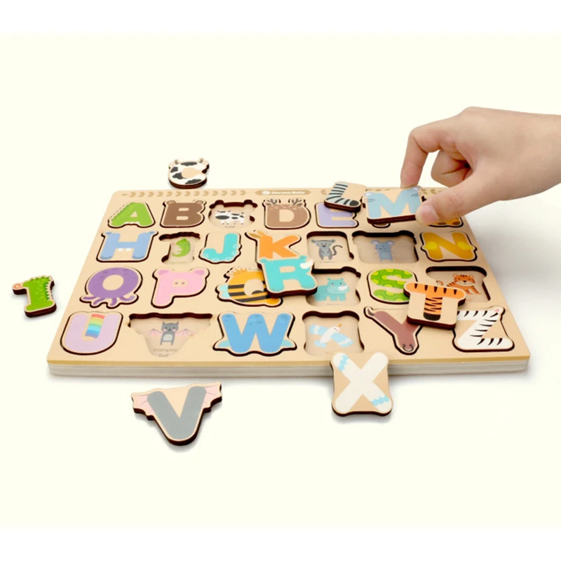 Деревянный пазл для малышей с принтом животных Алфавит пазл ранний развивающая игрушка для детей головоломки