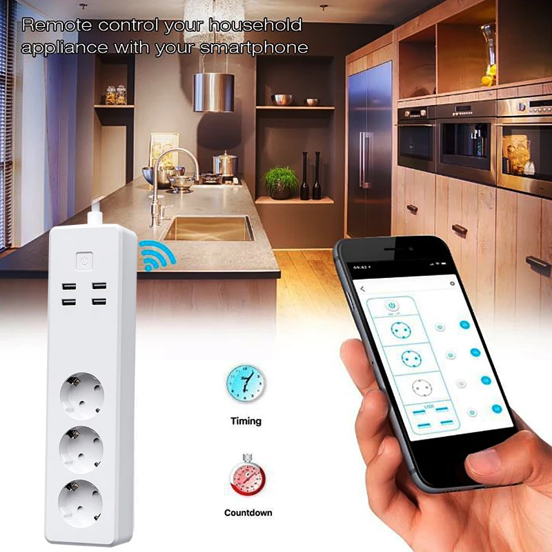 

EU Plug Wifi Remote Control Switch Surge Protector Smart USB Power Strip Socket Wireless Home Automation Switch for Smart phones