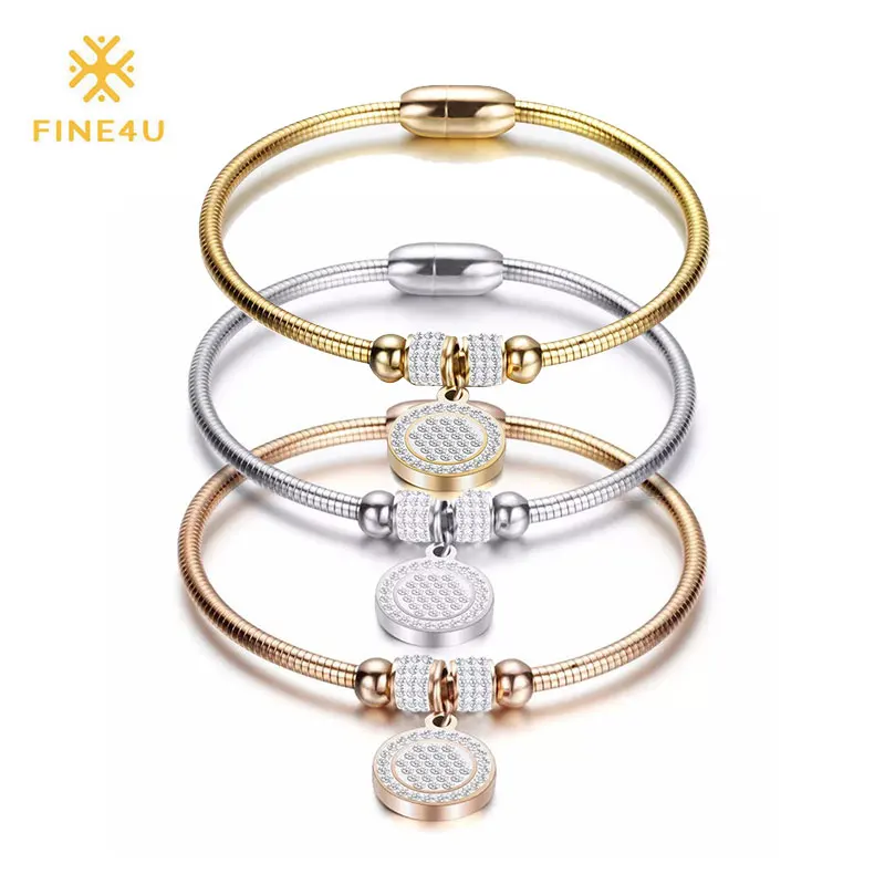 FINE4U B112 Love Snake Chain Bracelet &amp Bangle 316L Stainless Steel Charm Bracelets 2019 Fashion Magnet Clasps | Украшения и