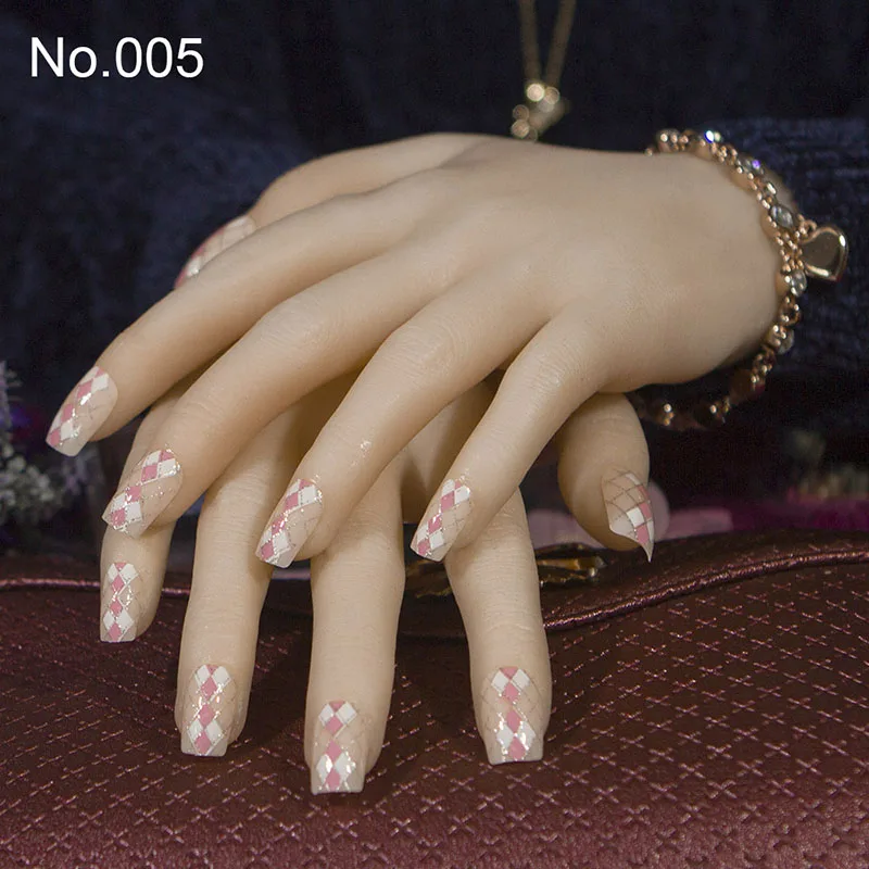 JQ 24 шт./компл. французский накладные ногти 61 Стиль, полного покрытия, накладные ногти с клейкая лента 10 размеров квадратный леди для Неил арта украшения для кончиков ногтей - Цвет: 005