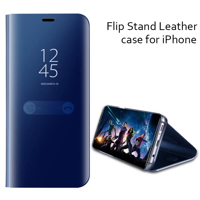 Flip Stand Leather Case for iPhone 9 XS Max 2018 Plating Mirror Kickstand Phone X 7 6 6S 8 Plus Coque |