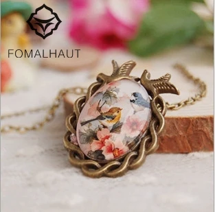 

Hot Fashion Hand-painted Two birds time gem Necklace Long Strip Pendant Necklaces Women FOMALHAUT Jewelry SX-36