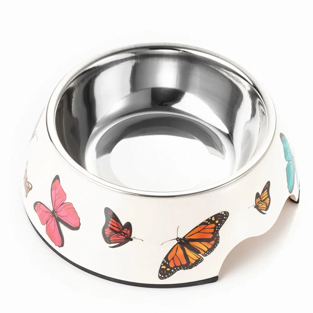 Butterfly Style Small & Large Dog Bowl Melamine Plastic Stainless Steel