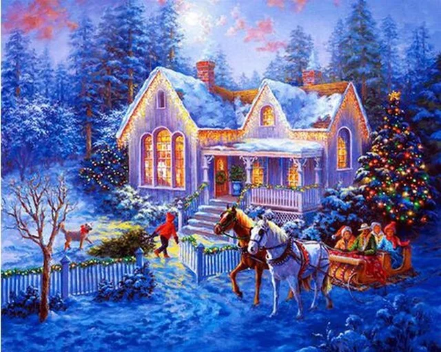 

landscape Snow House Home Decoration 5D DIY Diamond Painting Resin Round Drill Cut Diamond Diamond Embroidery Needlework