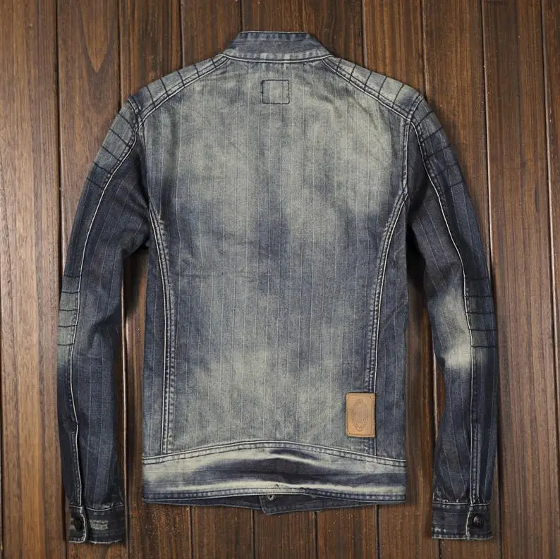 Bonjean Брендовые мужские байкерские мотоциклетные куртки со стоячим воротником винтажная синяя джинсовая молния мото джинсовая куртка Прямая