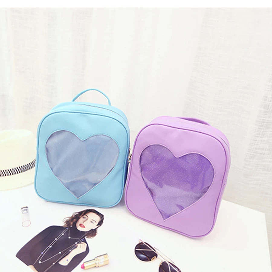 

Clear PVC Transparent Shoulder Backpack Women Candy Color Harajuku Heart Rucksack For Teenage Girls Cute JK Itabag Mochila Mujer