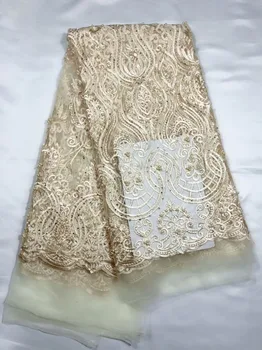 

Fashionable African lace fabrics high-quality apricot lace fabrics Nigerian lace fabrics 2019 high-quality lace beading 5 yards
