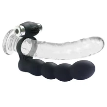 Vibrating Ring Double Penetration Strapon Dildo G spot Vibrator Anal Beads Penis Silicone Butt plug Vibrador Sex Toys For Couple