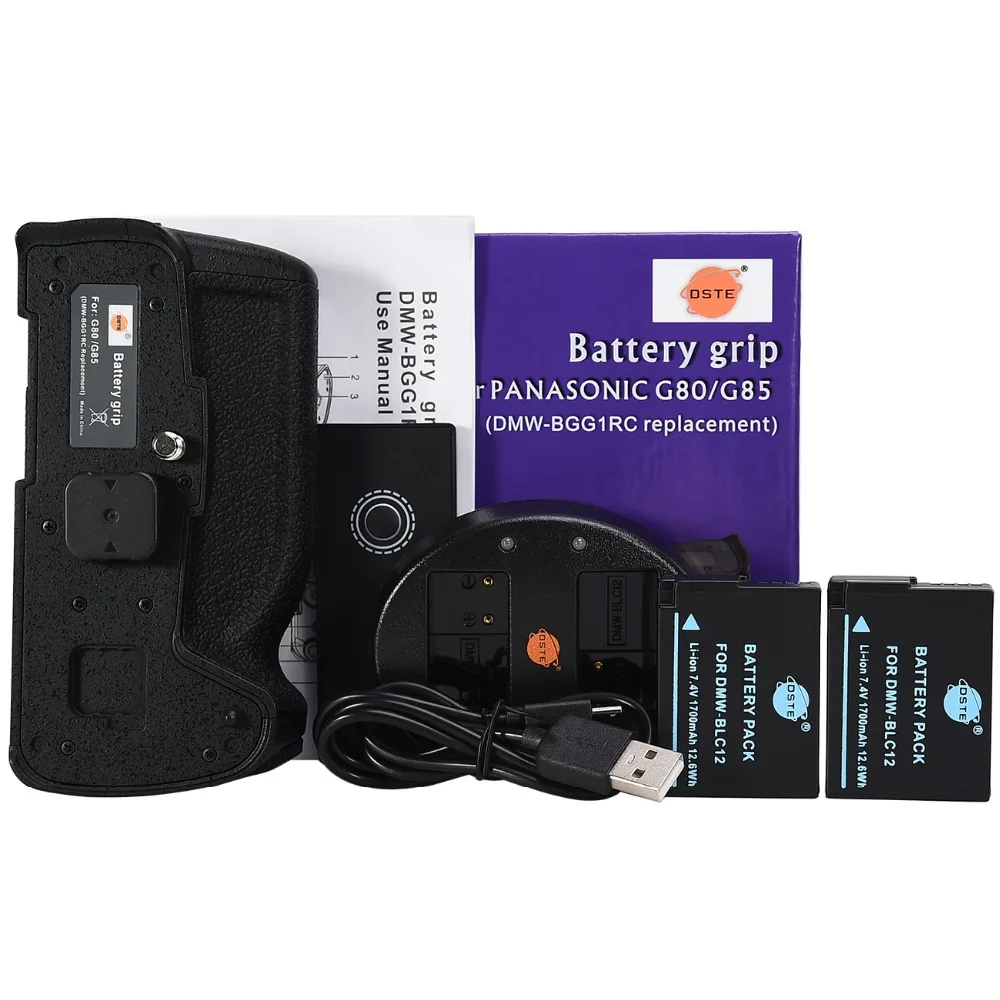 

DSTE Pro DMW-BGG1 Vertical Battery Grip for Panasonic LUMIX DMC-G80/G85 Cameras with Remote Control+2pcs DMW-BLC12 Battery