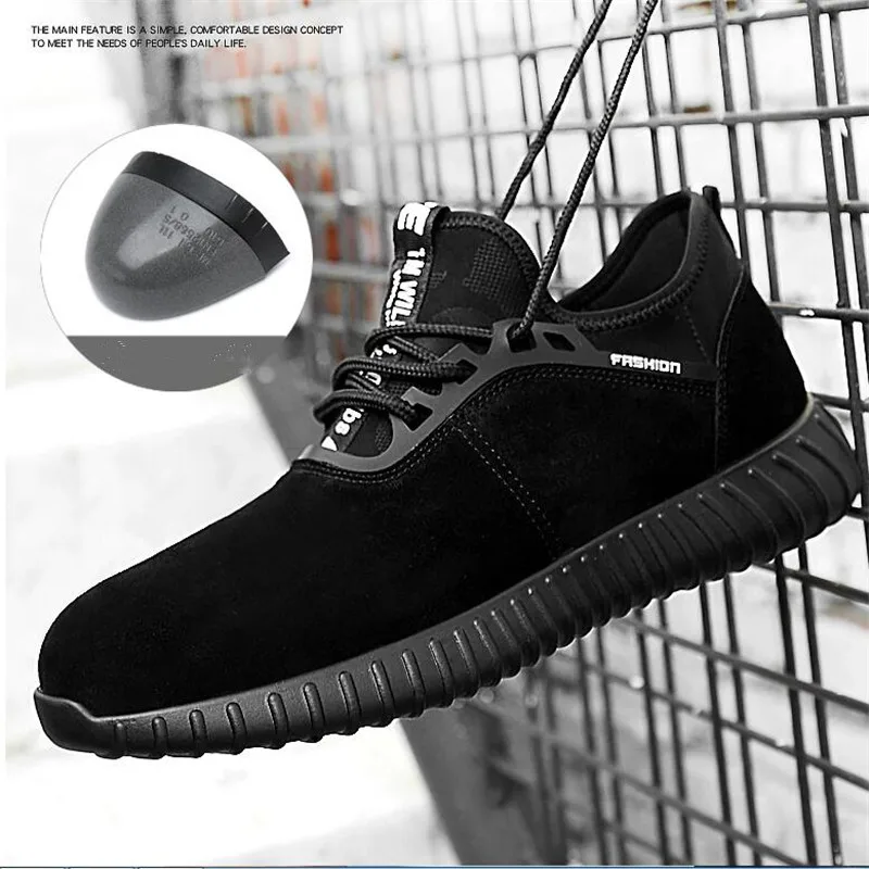 

Men's Breathable Safety Shoes Steel Toe Cow Suede Leather Work Boots Puncture Proof Safety Boots Lightweight Steel Toe Shoes
