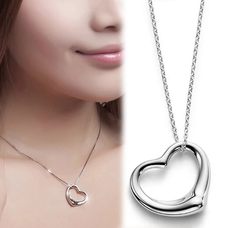 Women Fashion Heart Shaped Slidable Cute Pendant Chain Necklace