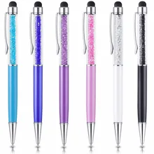 6 шт./лот кристалл алмаза Шариковые ручки+ емкостный Стилусы ручка 2 в 1 тонкий кристалл Стилусы для iPhone Android-смартфон