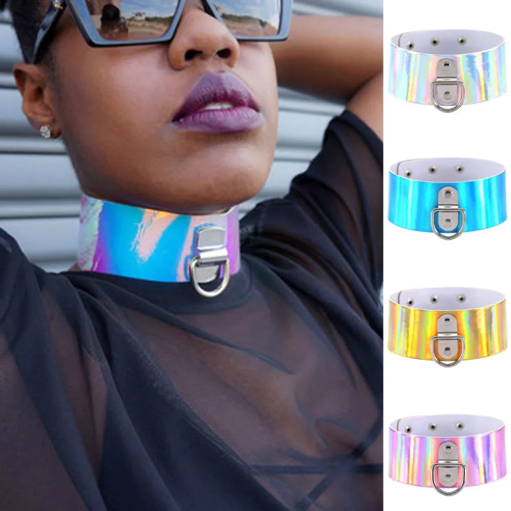 

2017 New Sexy Slave Sub Bondage Collar Fetish Choker Punk Gothic Rock Sexy D-Rung Wide Laser Leather Choker Necklace