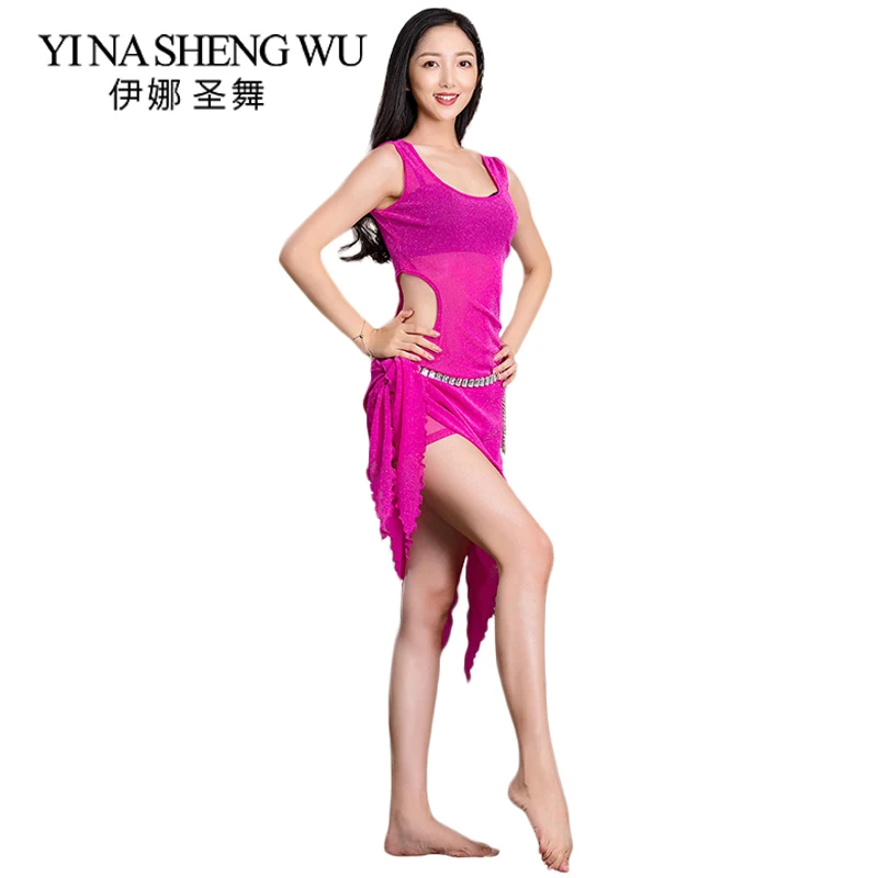

Belly Dance Practice Clothes New Female Dance Practice Clothing Sleeveless Summer Performance Adult Silver Yarn Irregular Dress