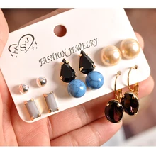 HO Модные женские ювелирные изделия оптом для девочек день рождения жемчужные серьги Черный Фиолетовый Смешанная костюм 6 пар/компл. серьги