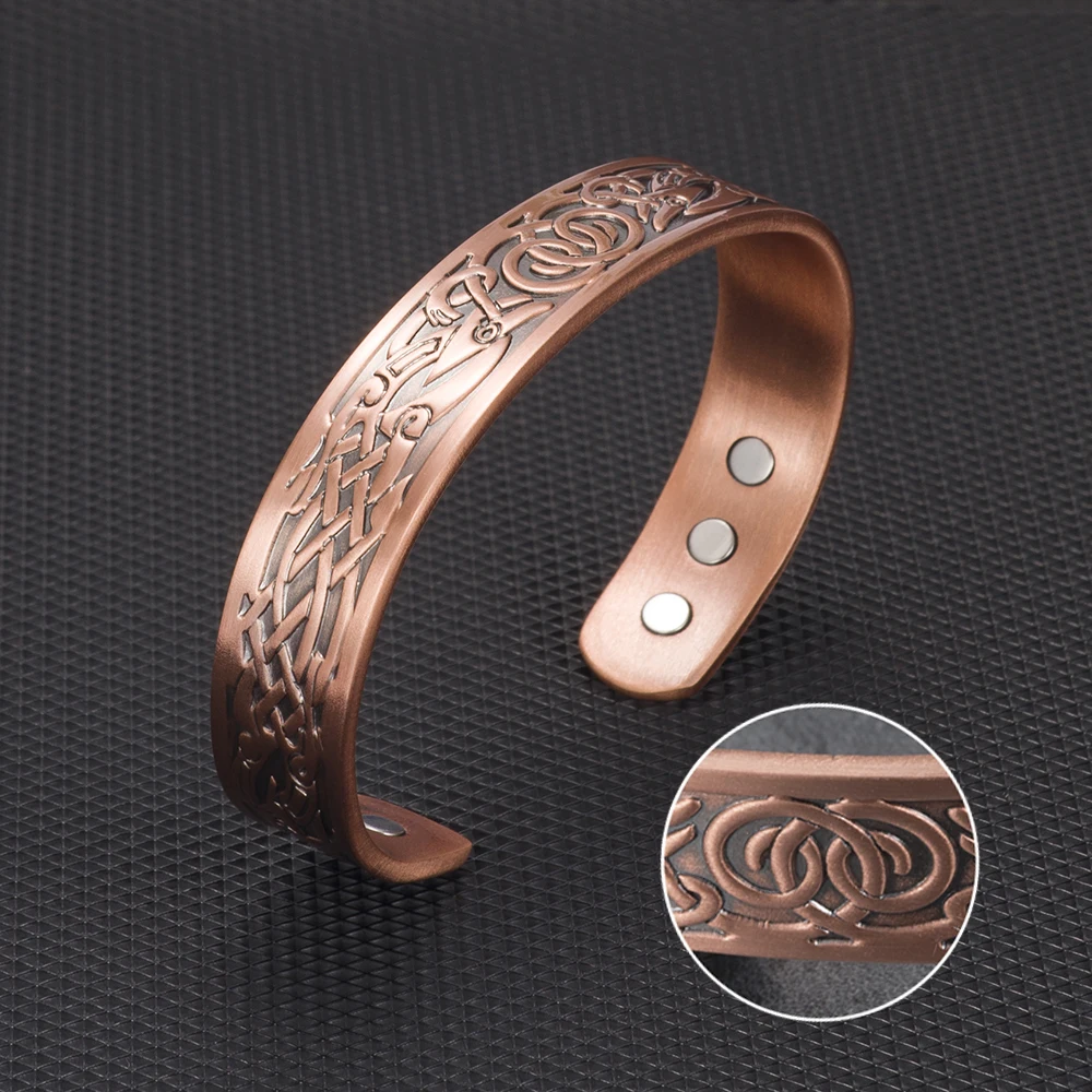 Viking Чистый медный браслет для мужчин энергетический Магнитный Регулируемый