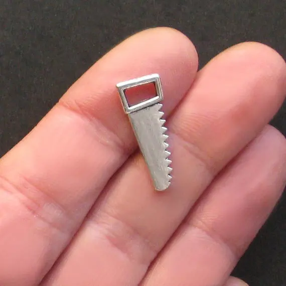 

10pc/lot 23mm x 9mm Saw Charms Antique Silver Tone Two Sided lucky charms bracelet necklace pendant for jewelry making