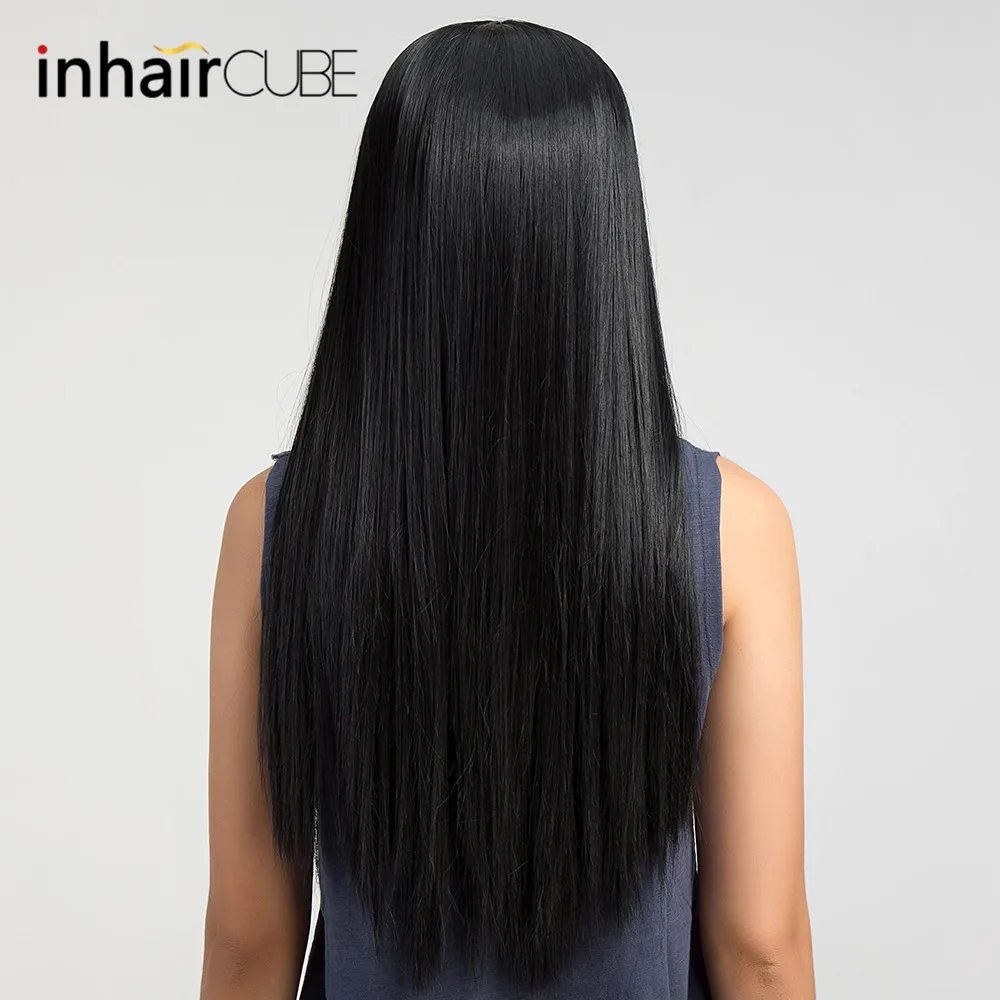 Inhaircube парик натуральный черный настоящий толстый Синтетический Длинные прямые