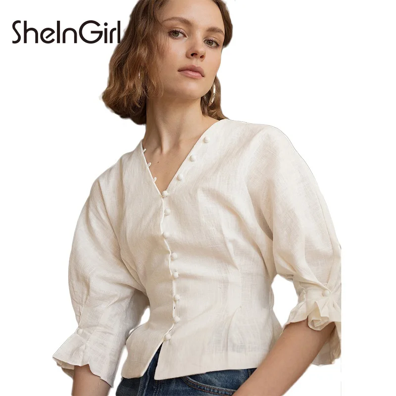 ShelnGirl Women Short Sleeve Button Blouse 2018 Summer