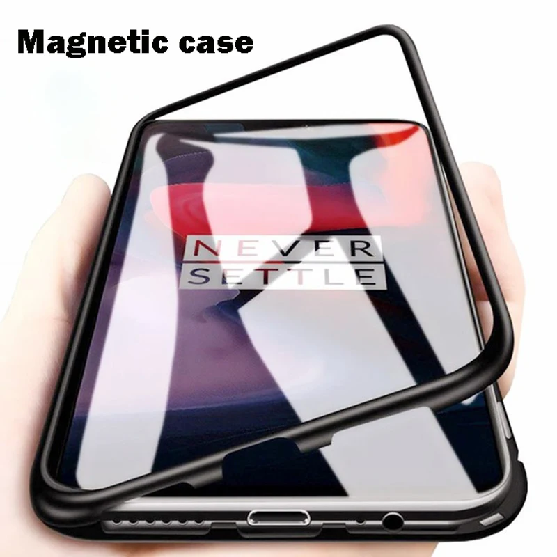 

Magnetic Adsorption Phone Case For OnePlus 7 Pro One Plus 6T Tempered Glass Back Cover For Oneplus 6 5T Luxury Metal Clear Case