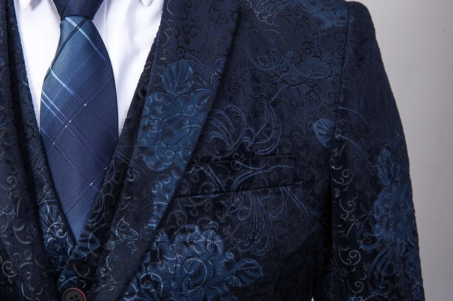 Брендовые мужские свадебные костюмы весенние костюмы с цветами из 3 предметов со штанами Мужские 4XL 5XL6XL темно-синий костюм для выпускного вечера Одежда для сцены
