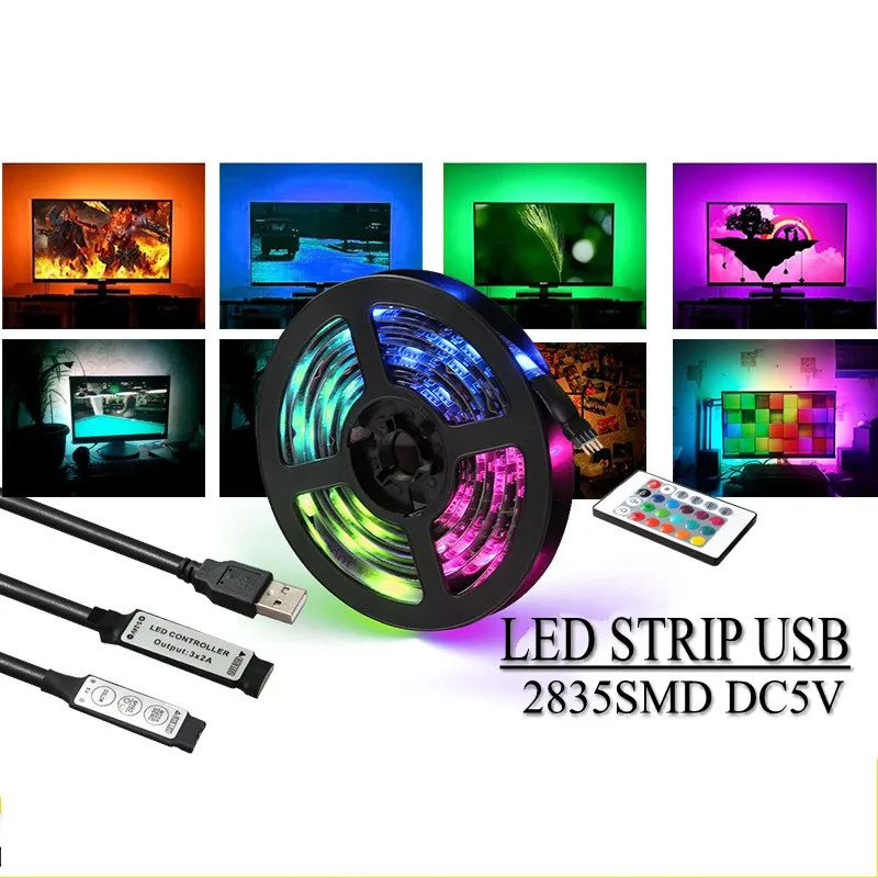 USB мини 3key Светодиодная лента DC 5V гибкий свет 60 светодиодов 50 см 1 м 2 3 4 5 SMD 2835