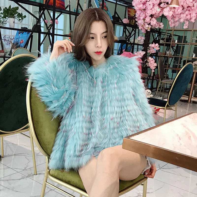 

real racoon fur coat stripe shape woman 2019 winter new fashion long garment
