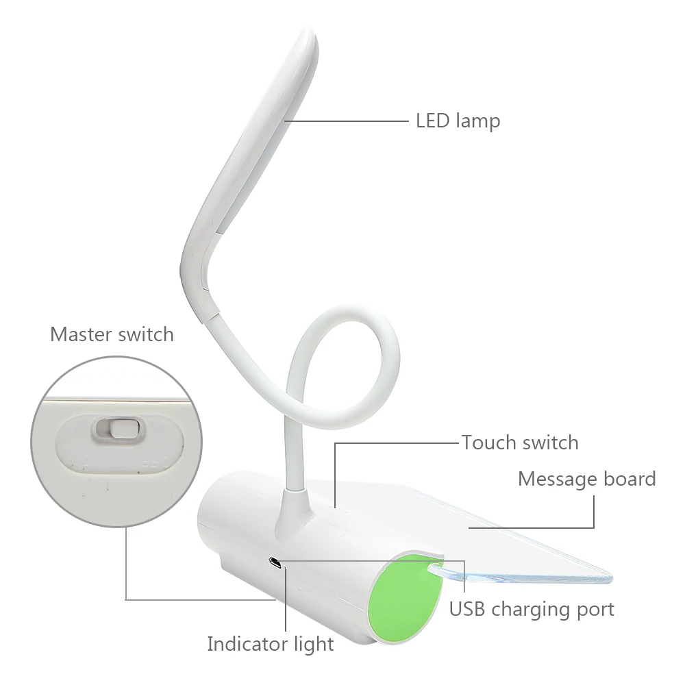 Светодиодный настольный светильник, новинка, защита глаз, USB перезаряжаемая настольная лампа, сенсорный выключатель, светильник для чтения, доска для сообщений, светильник, 3 режима затемнения