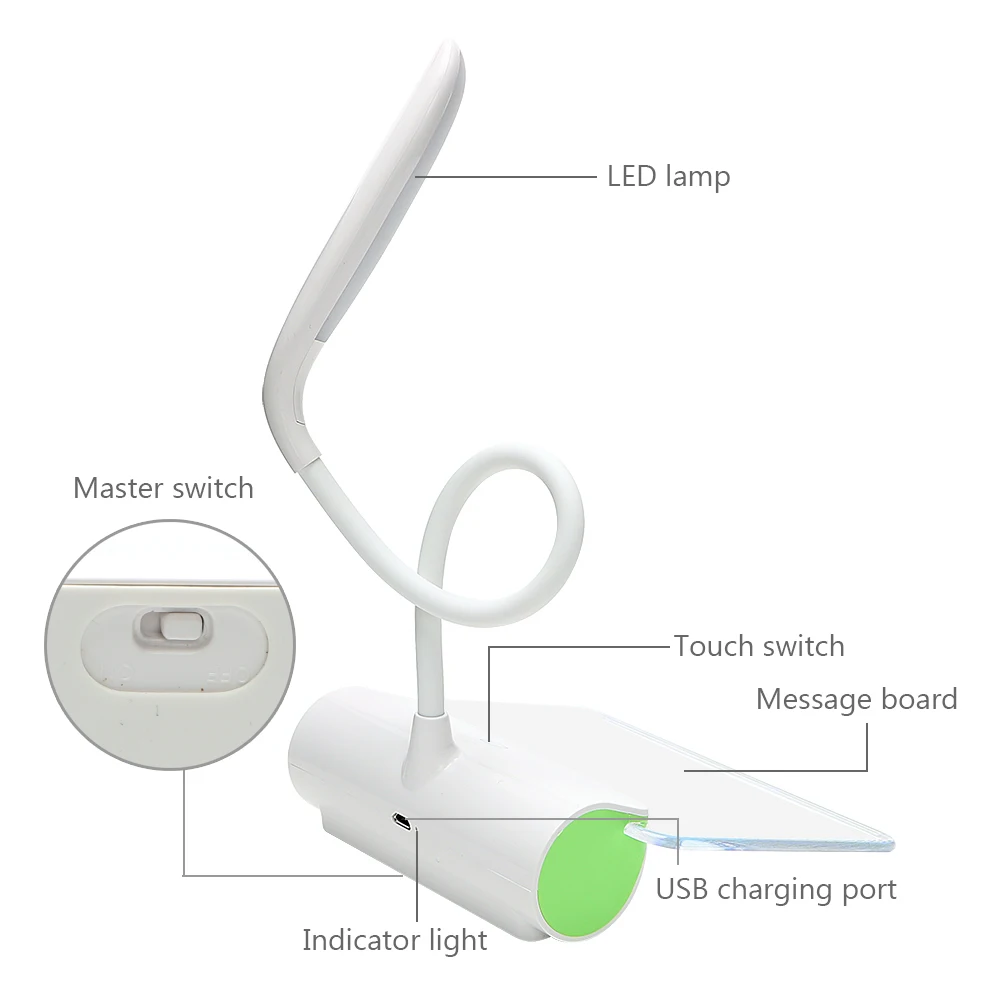  LED Table Lamp Novelty Eye Protection USB Rechargeable Desk Lamp Touch Switch Reading Light Message - 32880500943