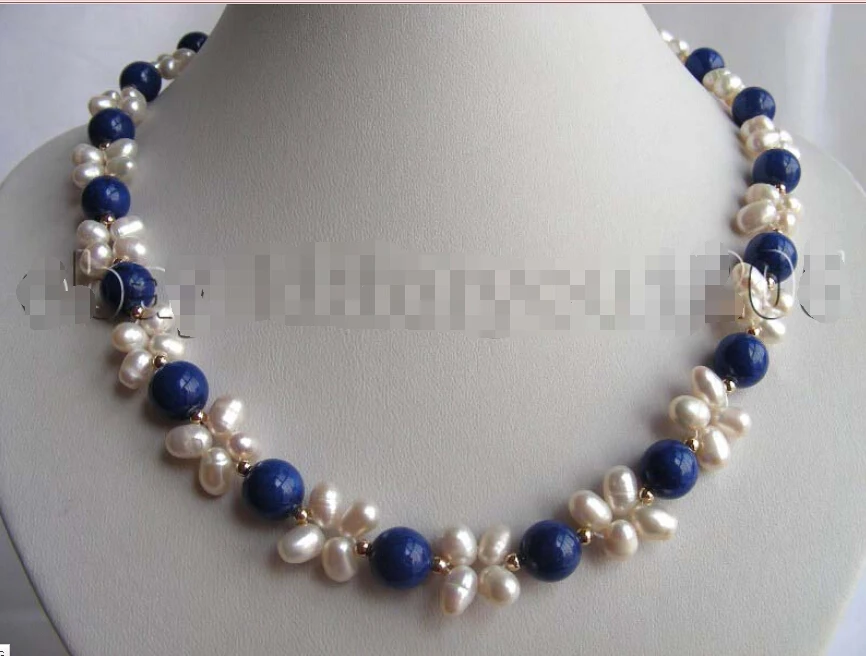

Free shipping 18" Handwork Natural White Pearl Lapis Lazuli Necklace!