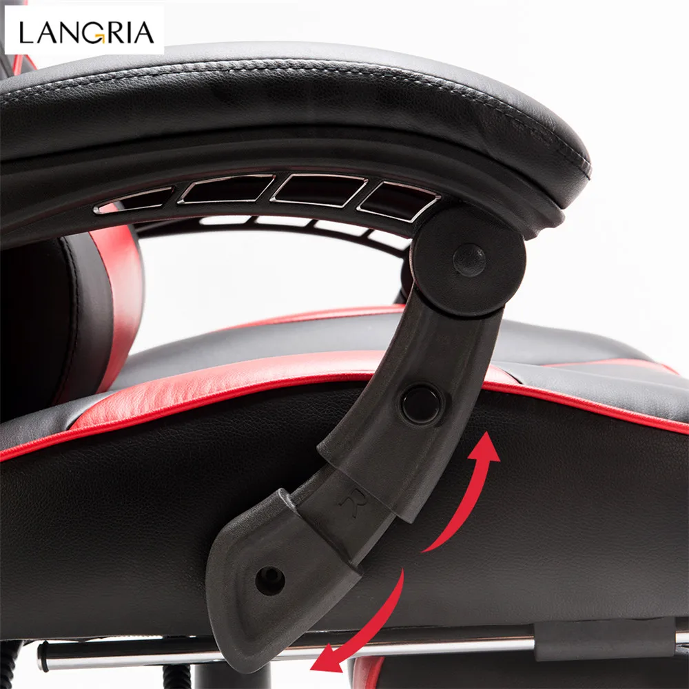 LANGRIA Ergonomic High-Back Faux Leather Racing Style Reclining Computer Gaming Executive Office Chair with Padded Footrest and Lumber Cushion06