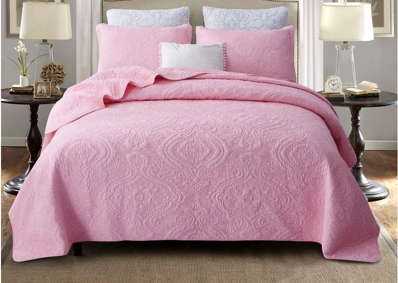 

pink beige classic cotton Summer Cool Embroidery Bedspread BedCover3pcs sets Mattress coverletsLuxury American Quilting Quitls