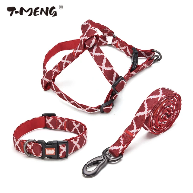 T-MENG 3 Piece Dog Collar Harness Leash Set Adjustable Pet Dog Collar Chest Strap For Small Mediun Dogs Cat Leash Pet Product