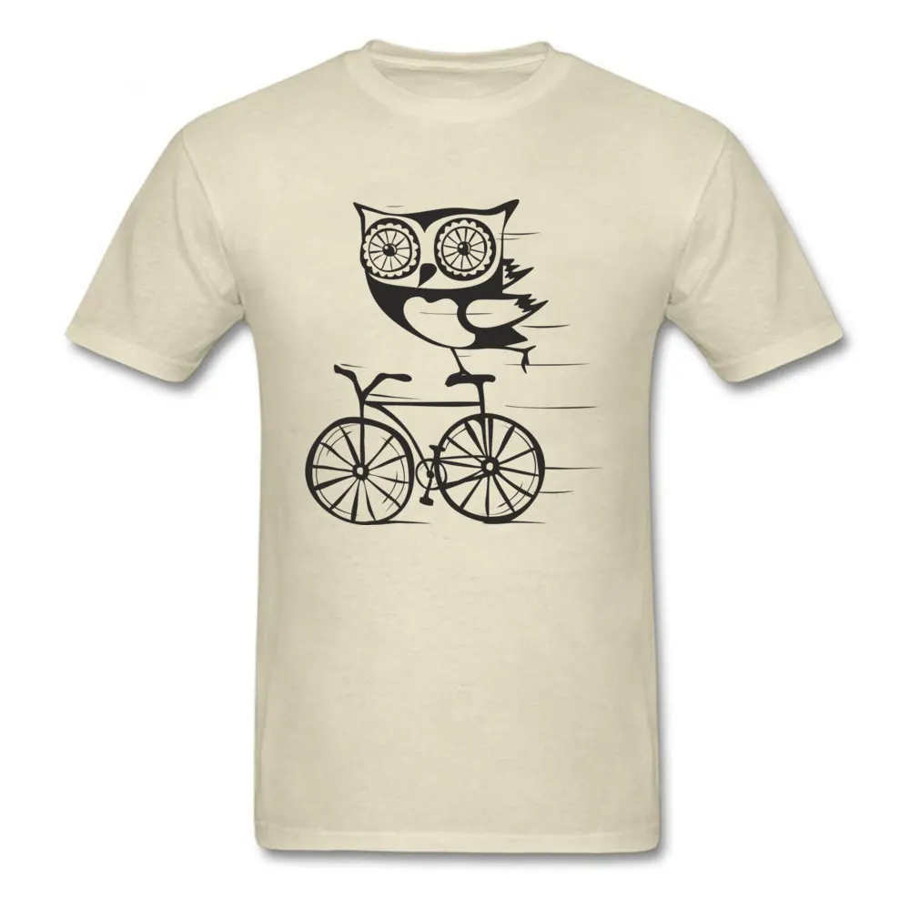 Owl by bicycle T Shirt Casual Short Sleeve Fashion O Neck 100% Cotton Fabric T Shirt Casual Tops Shirts for Men ostern Day Owl by bicycle beige