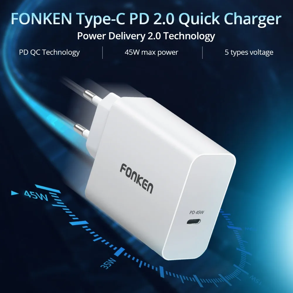 FONKEN type C 45 Вт PD USB зарядное устройство для ноутбука быстрая зарядка настенный адаптер 15 в 3 А type-C Fold US Plug портативное зарядное устройство для мобильного телефона