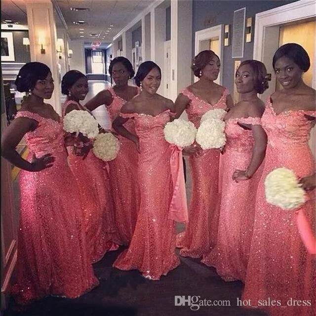 coral sequin bridesmaid dresses