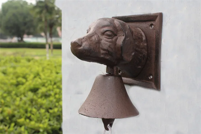 Винтажный чугунный дверной звонок с головой собаки, двухсторонний коричневый настенный металлический подвесной колокольчик, домик для дома, Декор для дома
