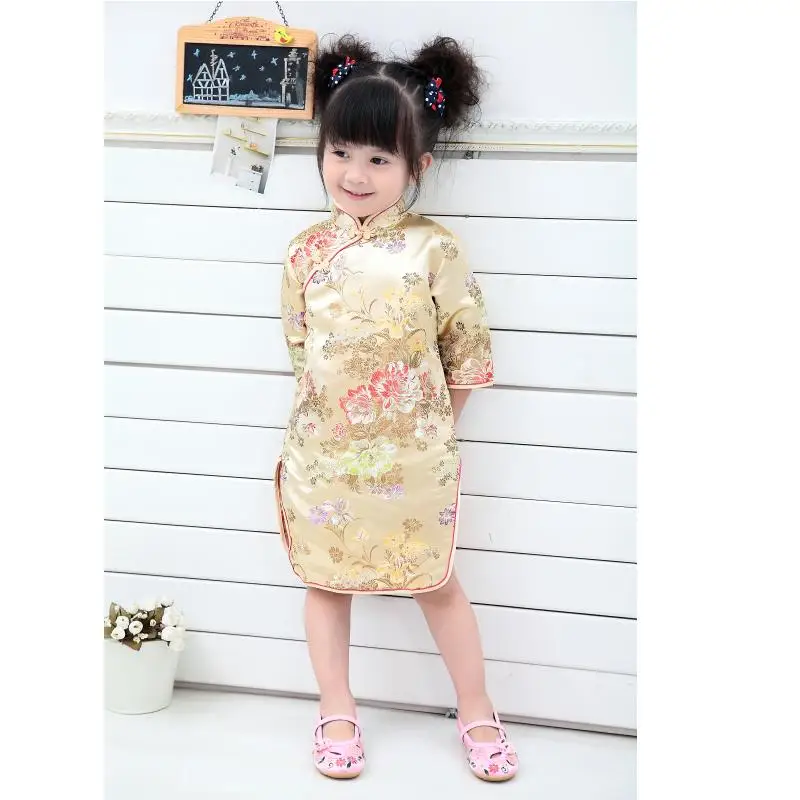 Peony Baby Girls Dress Chinese Qipao Clothes Girls Jumpers Party Costumes Floral Children Chipao Cheongsam Jumper 2-16Y girls dress,kids clothes