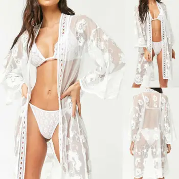 

Women 2019 Sexy Chiffon Fashion Floral Print Kimono Beach Cardigan Bikini Cover Up Wrap Dress Sleepwear