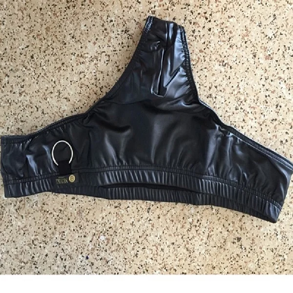 Sexy PU Faux Leather Underwear Men Erotic Mankini Thongs Mens G-Strings Tanga Hombre Gay Male Erotic Lingerie Low Waist T-back [1] (2) - 