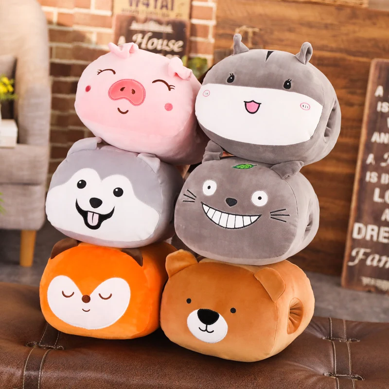 

Cute Cartoon Hand Hold Warmer Soft Plush Pillow Cushion Stuffed Animals Hamster Duck Elf Totoro Husky Bear Pig Fox Toy Girl Gift
