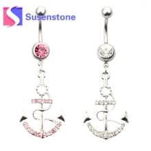1pc Fashion Rhinestone Anchor Dangle font b Belly b font font b Button b font Ring