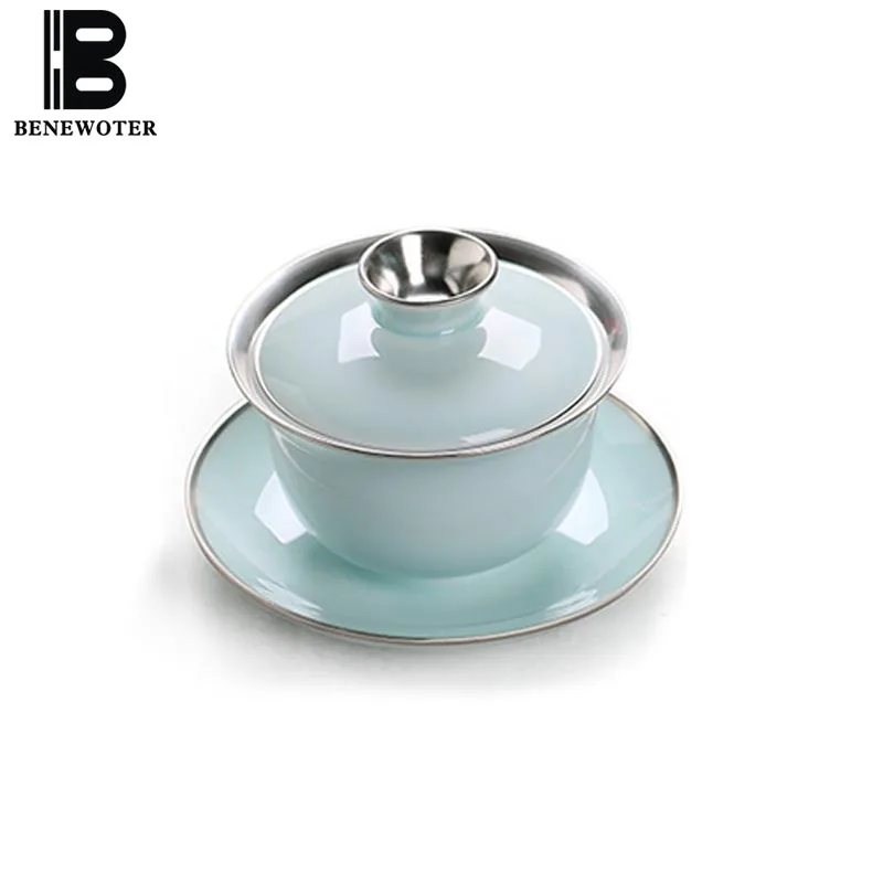 150 мл ручной работы Longquan керамический Celadon матовый белый фарфор серебряная чайная чашка китайский чайный набор кунг-фу чайник чашка посуда для напитков