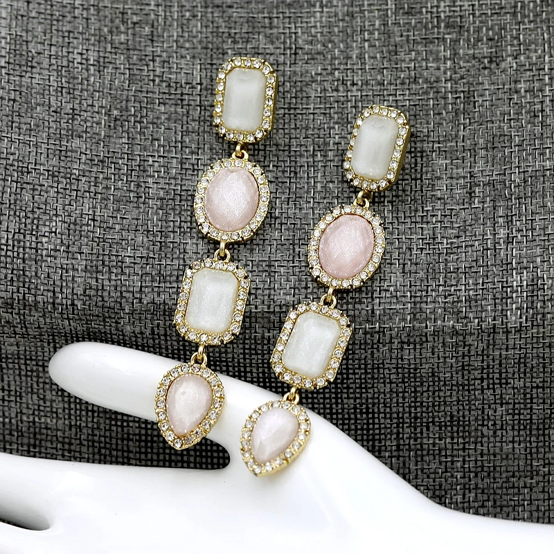 

9.2CM Length Charming Candy Color Stone Drop Earrings for Women Crystal Rectangle Oval Dangle Earrings Jewelry Party Gifts