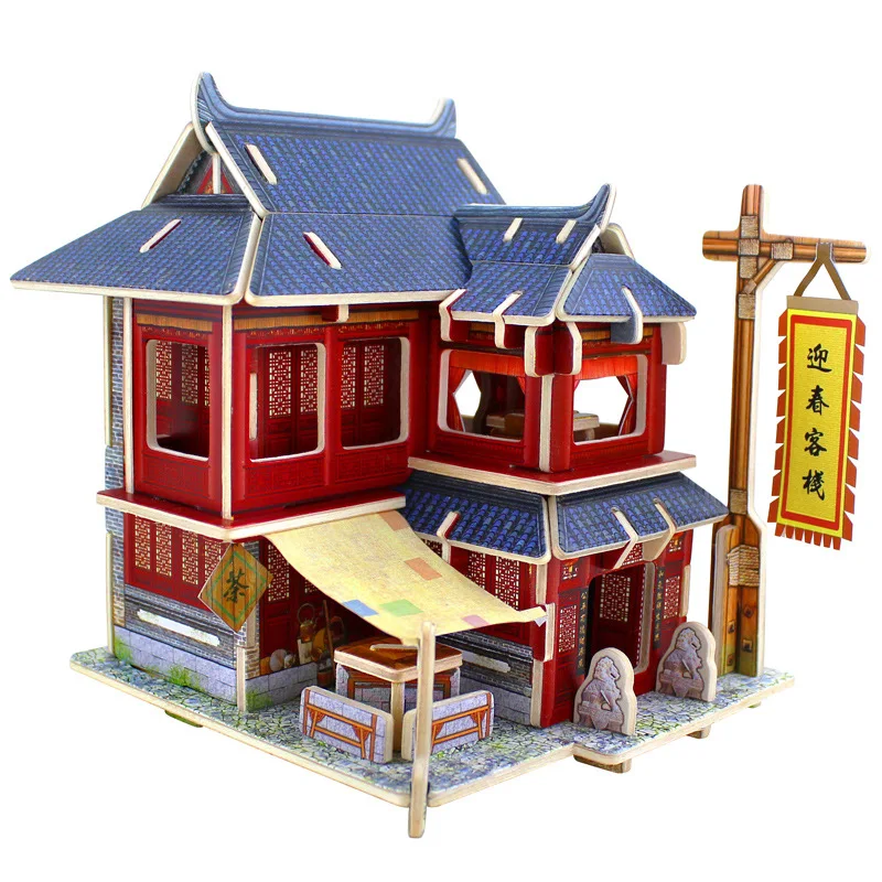 24 стиля Diy деревянный дом для кукол миниатюрная домашняя модель головоломка игрушка кукольный дом мебель аксессуары игрушка подарок для детей - Цвет: Chinese Inn