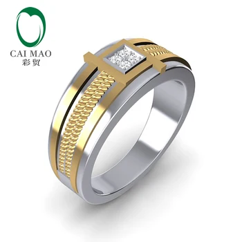

CaiMao 14K Two-Tone Gold 0.08ct Natural Diamond Twisted Rope Mens Wedding Band Ring
